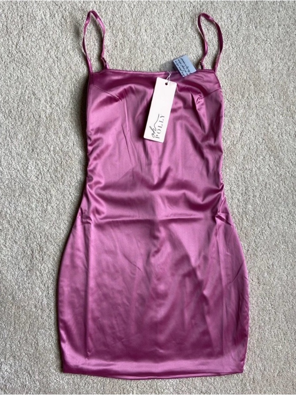Oh Polly Magenta Satin Slip Mini Dress